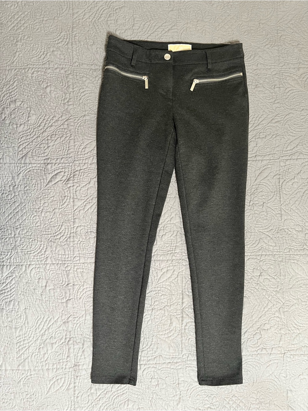 Michael Kors Charcoal Gray Zip Ponte Skinny Pants 4
